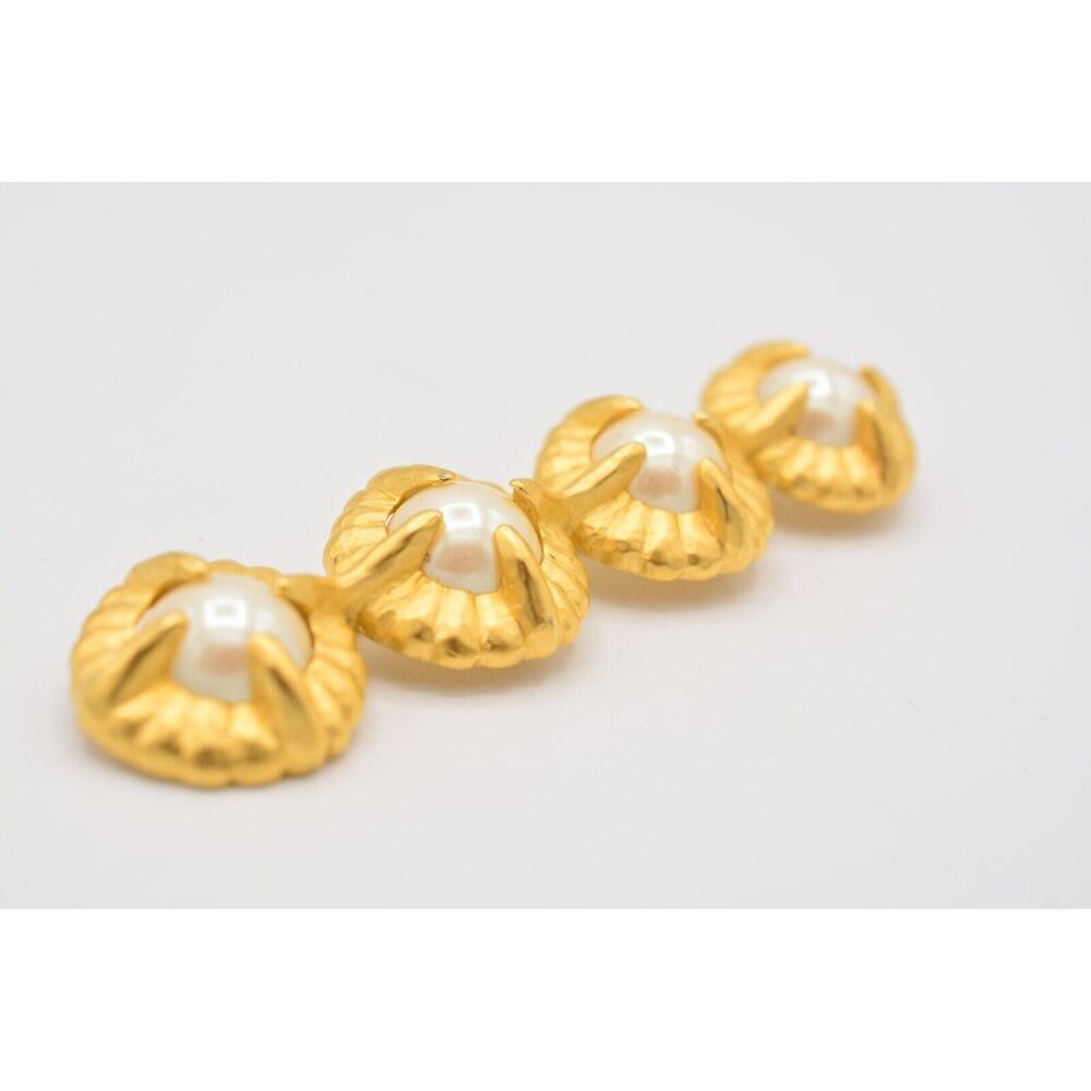 Givenchy Vintage Bar Pin Brooch Pearl Brushed Gold Chunky Runway Signed BinAJ - Picture 10 of 12